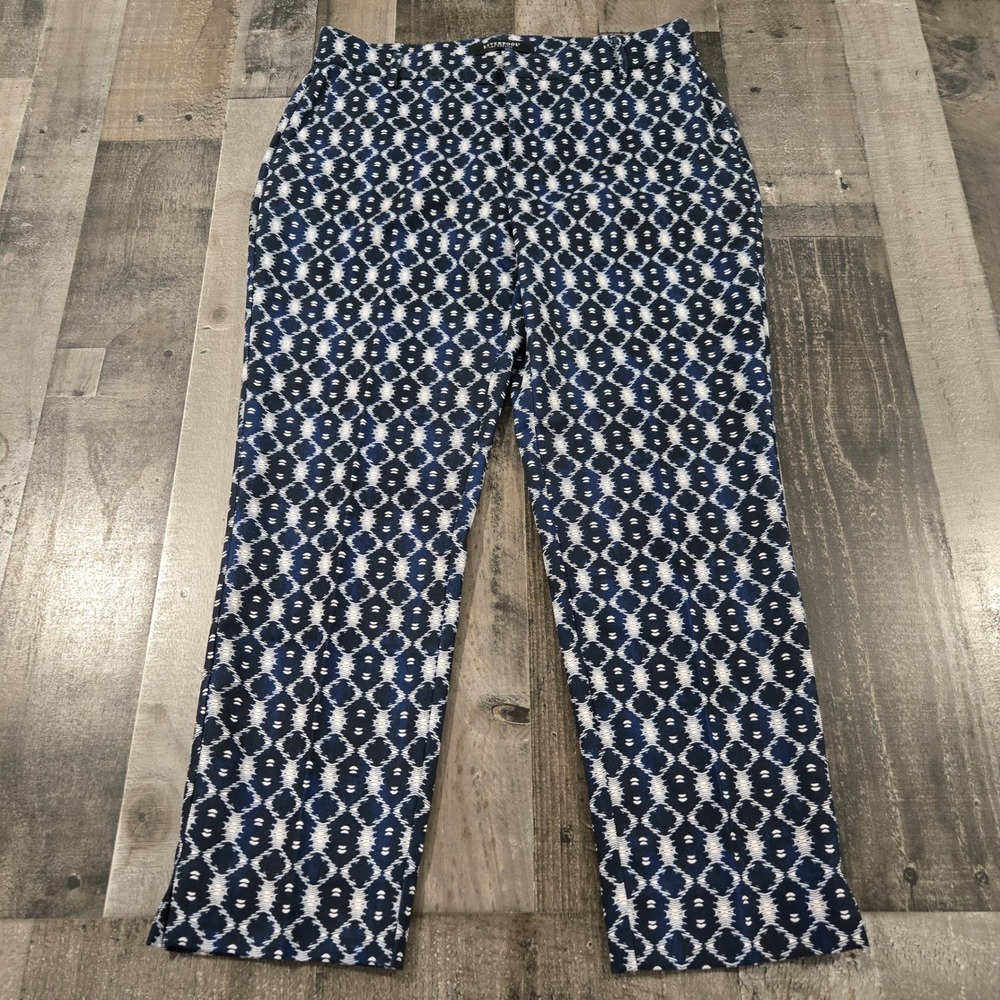 Liverpool Los Angeles Kelsey Crop Trouser Navy Batik Print Pants Size 10/30